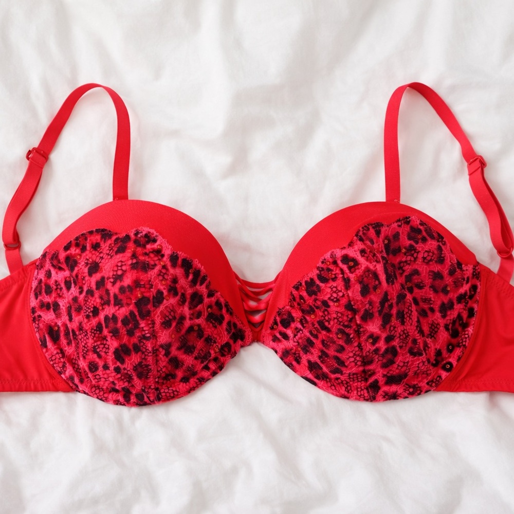Red Leopard-Print Push-Up Bra - Women Intimates & Sleepwear